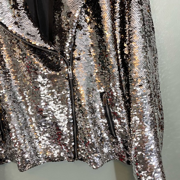 DONNA SALYERS Fabulous Furs Party Jacket Womens Plus 3X Zip Gold Sequins Silver - Picture 4 of 10
